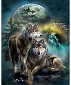 Cuadro Dos lobos Bajo la Luna Diamond Painting
