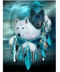 Cuadro Dos Lobos Punto de Cruz de Diamantes