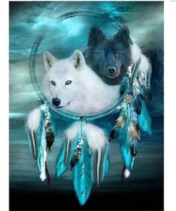 Cuadro Dos Lobos Punto de Cruz de Diamantes