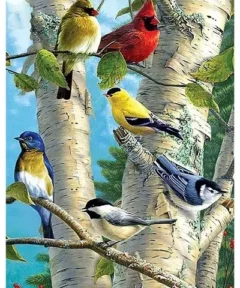 Cuadro Pájaros Multicolores Punto de Diamante