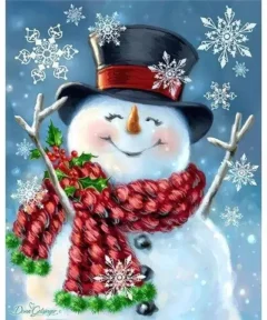 Cuadro Muñeco Nieve Sonriente Bordado de Luz