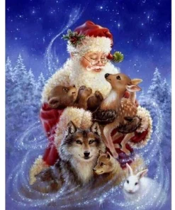 Cuadro Santa Claus con animales Bordado de Luz