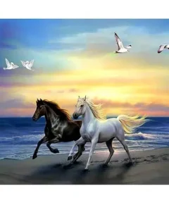 Cuadro Caballos Negros Blancos Bordado de Luz