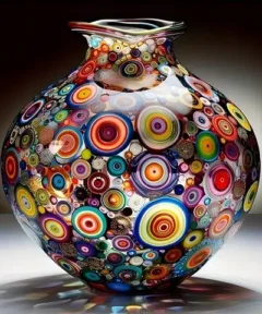 Cuadro Jarrón Diseño Millefiori Bordado de Luz