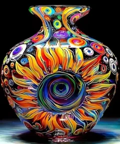 Cuadro Jarrón Diseño Girasoles Bordado de Luz