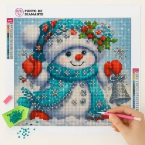 Cuadro Muñeco con Bufanda Azul Bordado de Luz