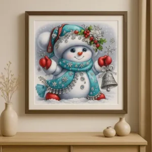 Cuadro Muñeco con Bufanda Azul Bordado de Luz