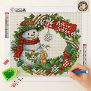 Cuadro Muñeco de Nieve Festivo Bordado de Luz