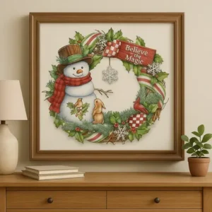 Cuadro Muñeco de Nieve Festivo Bordado de Luz