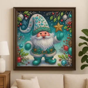 Cuadro Duende Estrella Dorada Bordado Adhesivo