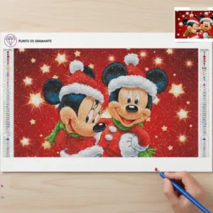 Cuadro Mickey y Minnie Navidad Bordado de Luz