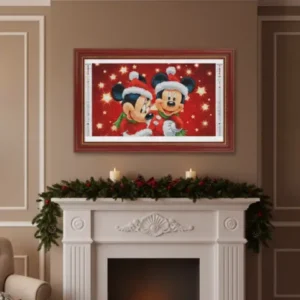 Cuadro Mickey y Minnie Navidad Bordado de Luz