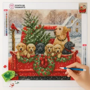 Cuadro Grupo Perros Labradores Bordado de Luz