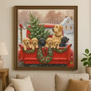 Cuadro Grupo Perros Labradores Bordado de Luz