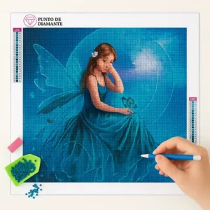 Cuadro Hada Etérea Azul Pintura con Diamantes