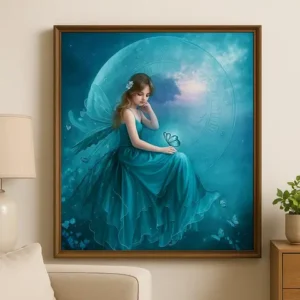 Cuadro Hada Etérea Azul Pintura con Diamantes