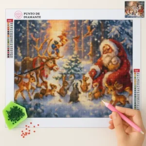 Cuadro Papá Noel con Renos Técnica de Gemado