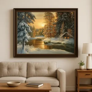 Cuadro Cabaña Iluminada Dorada Bordado de Luz