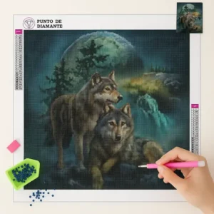 Cuadro Dos lobos Bajo la Luna Diamond Painting