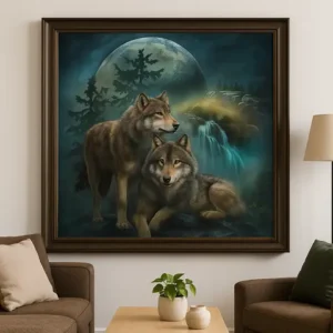 Cuadro Dos lobos Bajo la Luna Diamond Painting