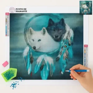 Cuadro Dos Lobos Punto de Cruz de Diamantes