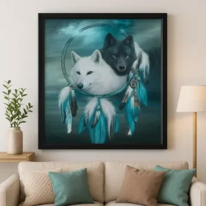 Cuadro Dos Lobos Punto de Cruz de Diamantes