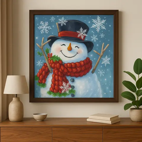 Cuadro Muñeco Nieve Sonriente Bordado de Luz Cuadro Muñeco Nieve Sonriente Bordado de Luz - Imagen 3