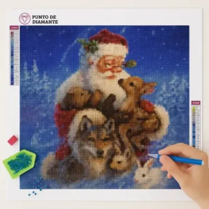 Cuadro Santa Claus con animales Bordado de Luz