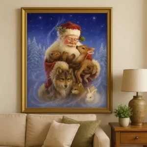 Cuadro Santa Claus con animales Bordado de Luz