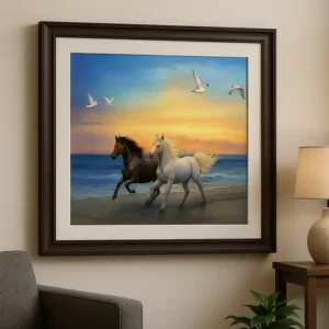 Cuadro Caballos Negros Blancos Bordado de Luz