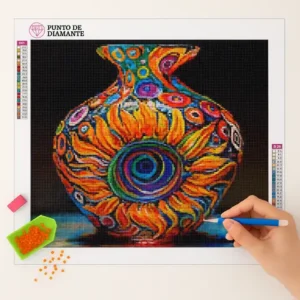 Cuadro Jarrón Diseño Girasoles Bordado de Luz