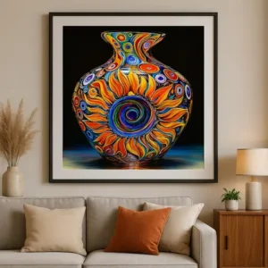 Cuadro Jarrón Diseño Girasoles Bordado de Luz