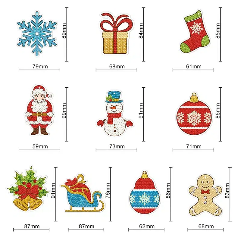 Decoración Santa Claus Navidad Bordado de Luz con parches navideños bordados de copo de nieve, regalo, calcetín, muñeco de nieve, bola, trineo, campanas y galleta de jengibre con medidas