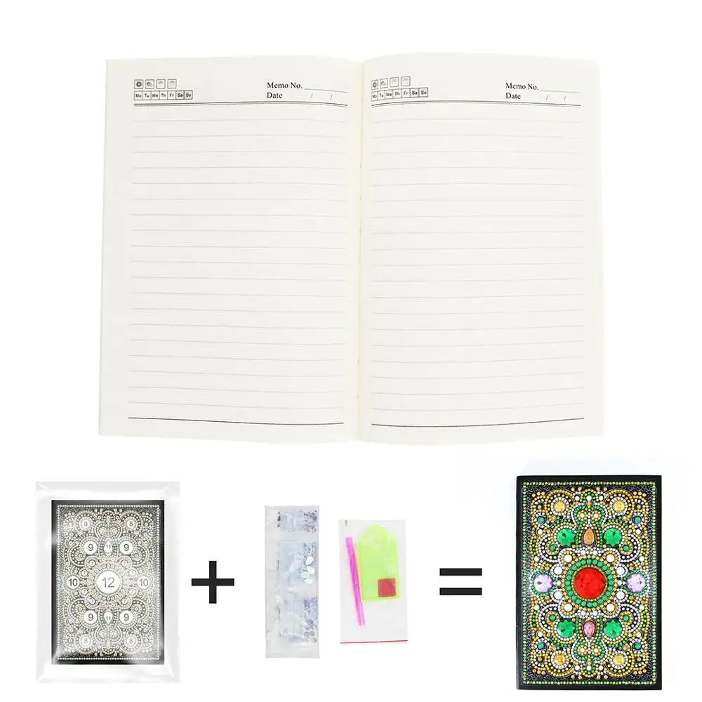 Cuaderno Mariposas de Bricolaje Bordado de Luz con páginas rayadas abiertas y kit de gemas adhesivas para decorar la portada