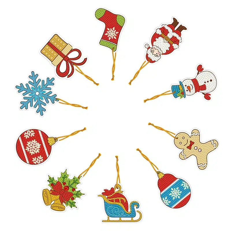 Decoración Santa Claus Navidad Bordado de Luz con adornos colgantes navideños: Santa, muñeco de nieve, guante, copo de nieve, galleta y esferas