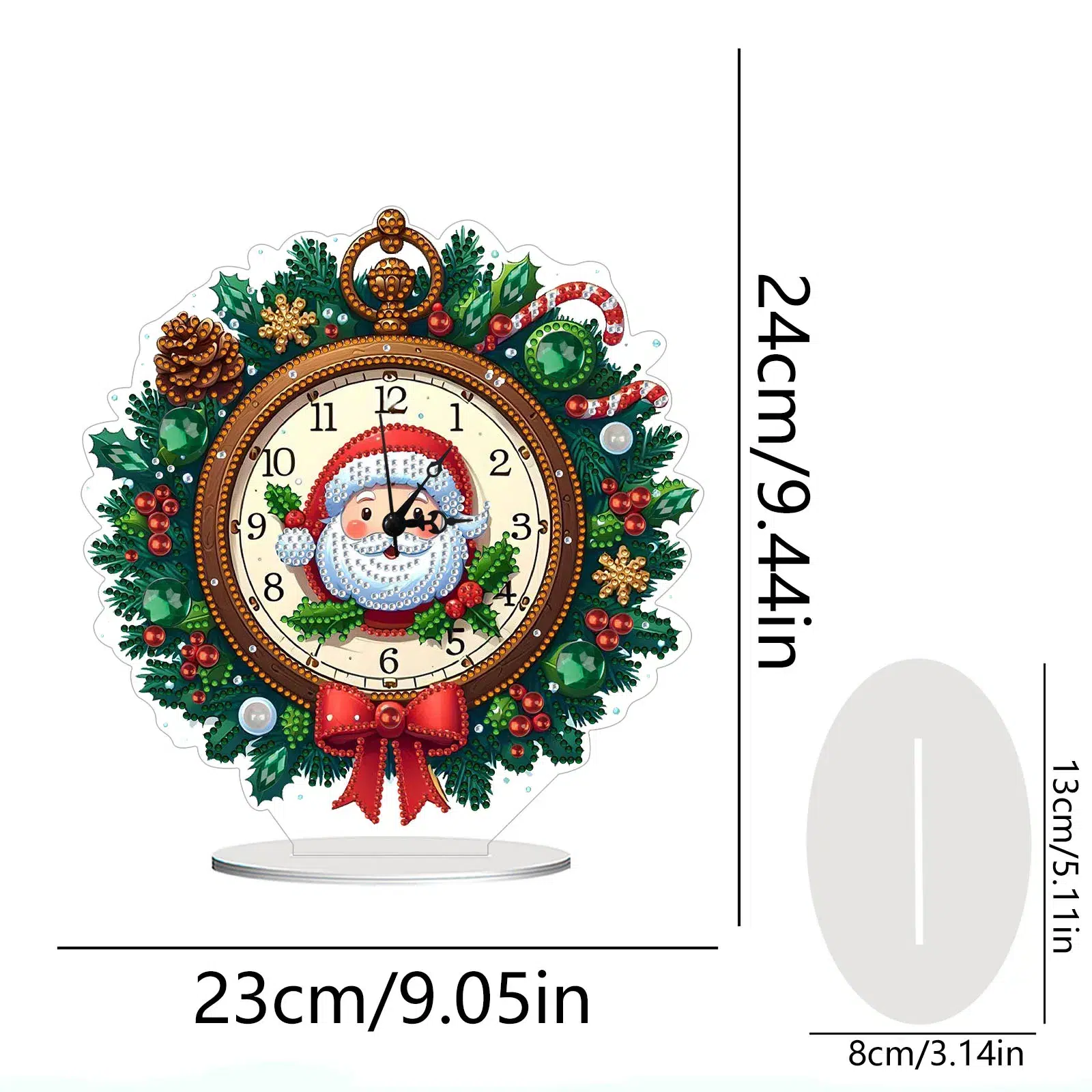 Reloj navideño de Papá Noel decorado con cristales y guirnaldas.