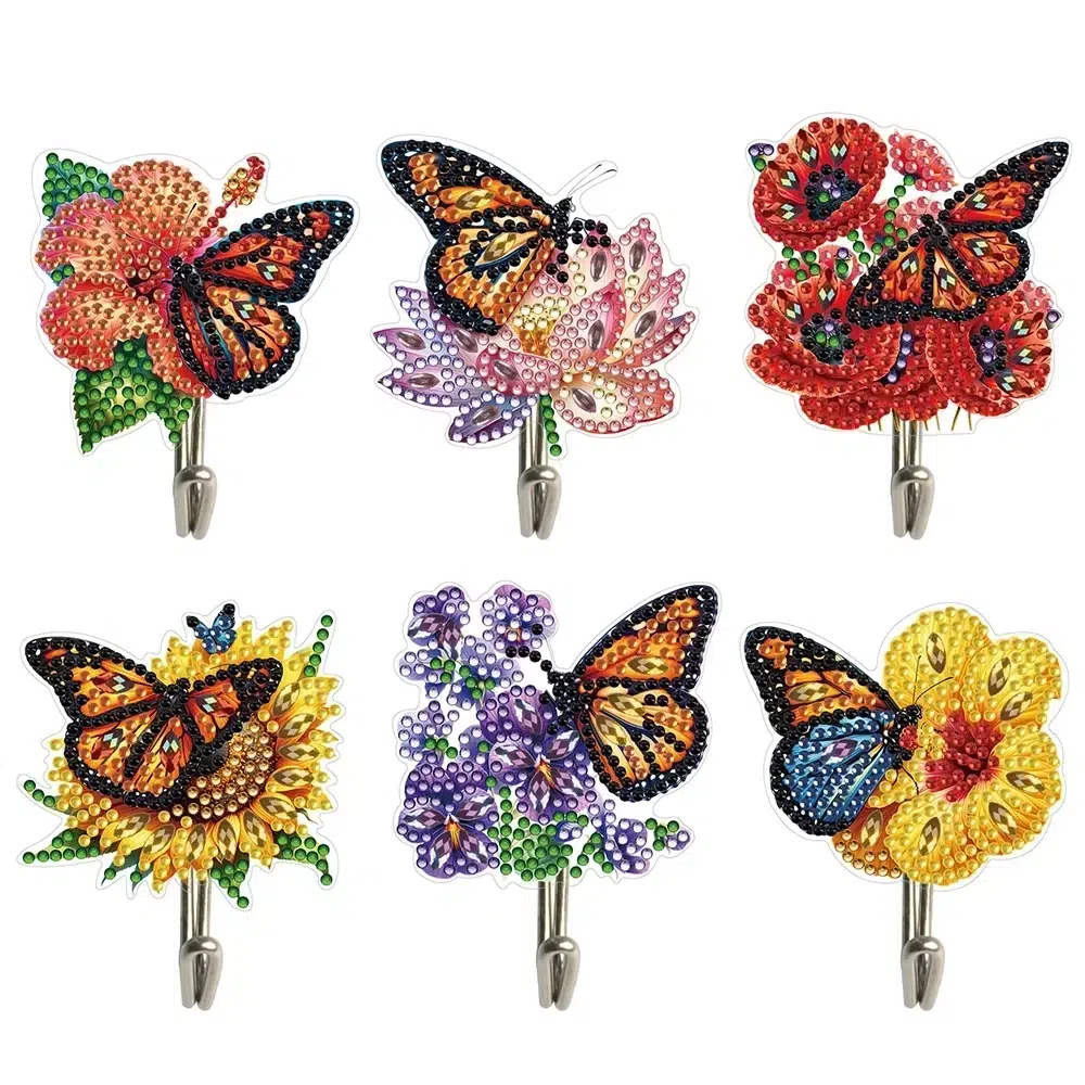 Cuelga llaves de pared en forma de mariposas y flores como manualidad de diamantes