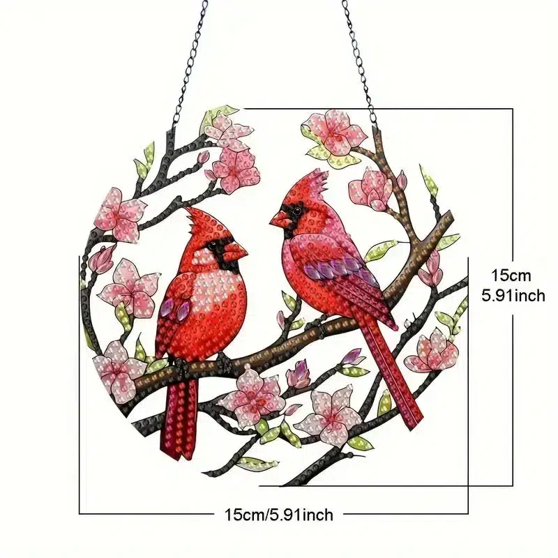 Arte Colgante Pájaro de Bordado de Diamantes decorativo con flores