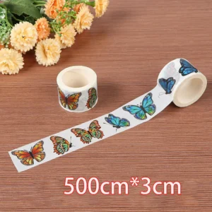 Cinta Washi Pintura de Diamantes Antisuciedad con mariposas de colores sobre superficie de madera