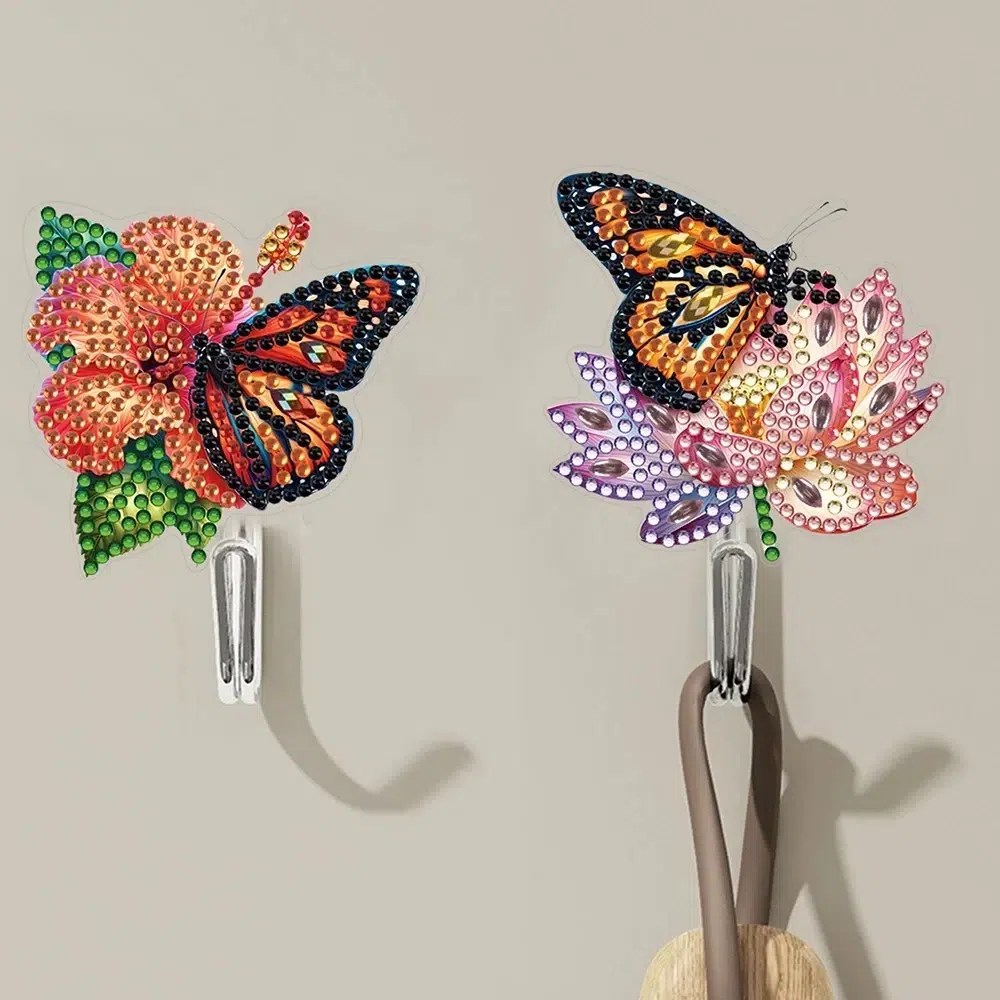 Cuelga llaves de pared en forma de mariposas decorativas, manualidad de diamantes