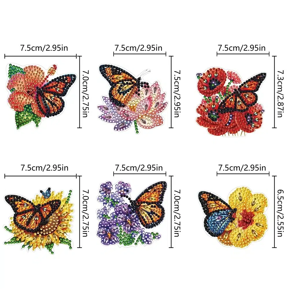 Cuelga llaves de pared hecho a mano con diamantes y diseños de mariposas coloridas.
