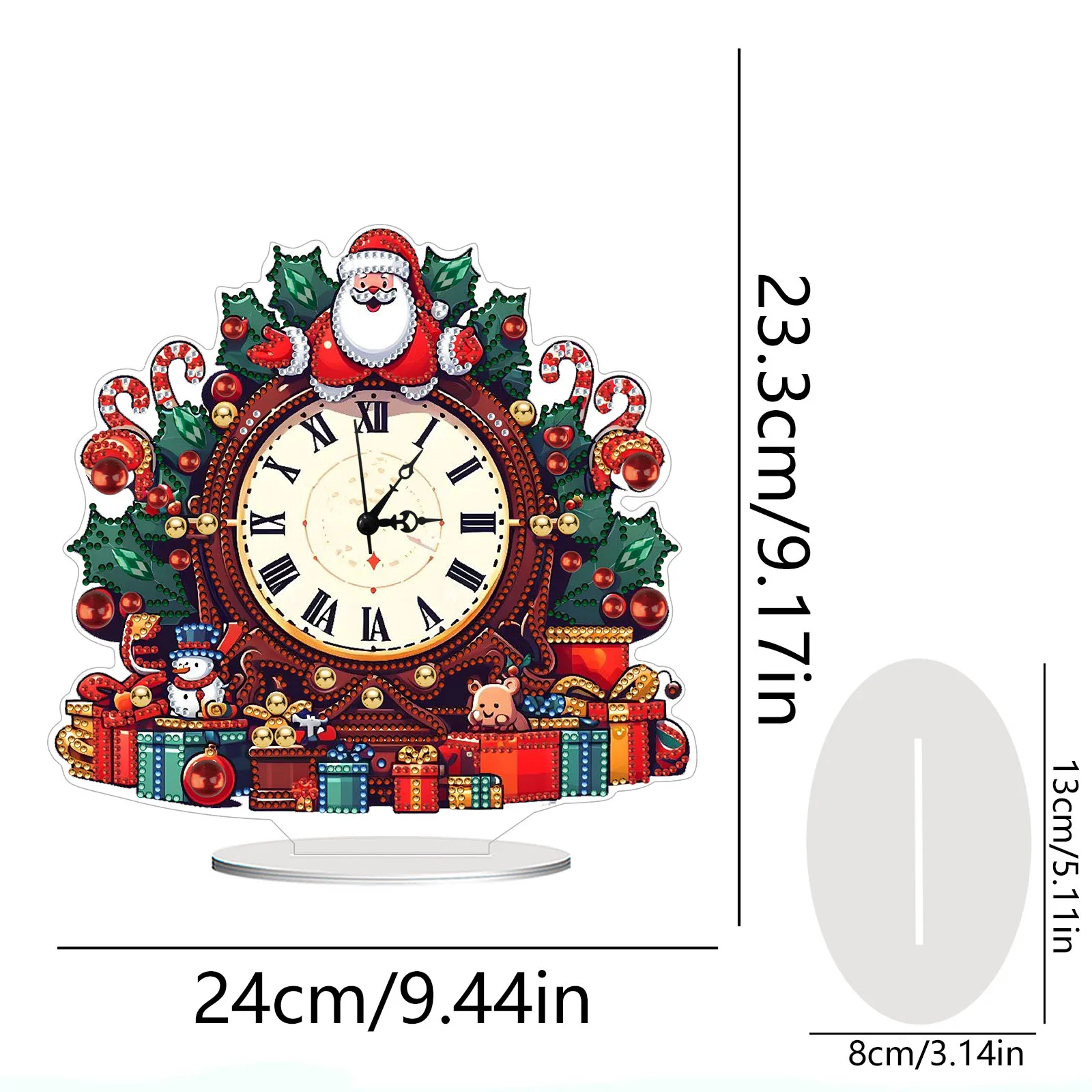 Reloj Punto de Diamante Papá Noel rodeado de regalos festivos