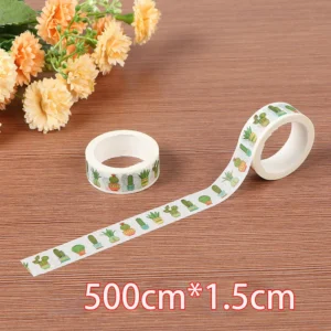 Cinta Washi Pintura de Diamantes Antisuciedad con diseño de cactus sobre mesa de madera