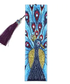 Marcapáginas Diamond Painting con Pavo Real Azul