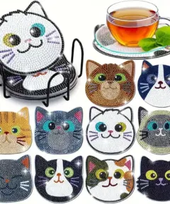 Posavasos Diamond Painting 5D Gatos Conjunto de 10 Piezas