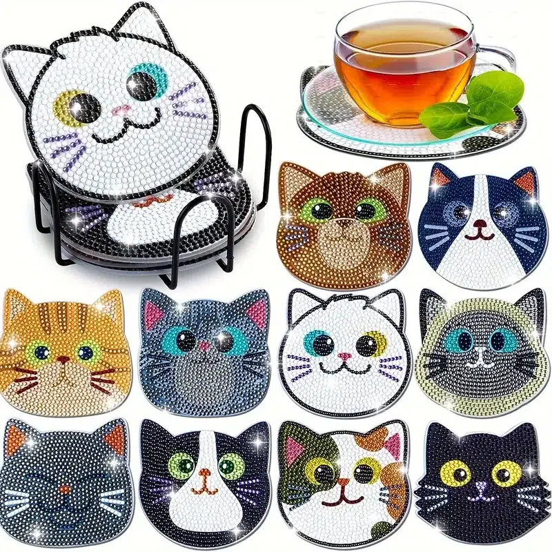 Posavasos Diamond Painting 5D Gatos Conjunto de 10 Piezas
