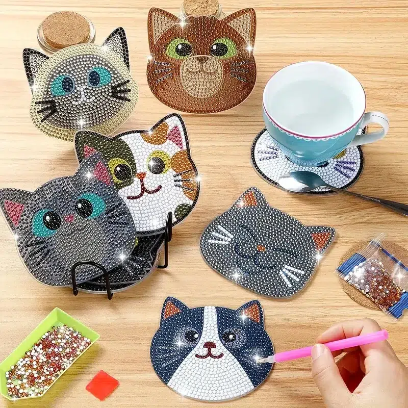 Posavasos Diamond Painting 5D Gatos Conjunto de 10 Piezas - Imagen 3
