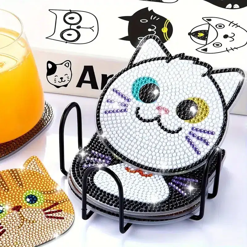 Posavasos Diamond Painting 5D Gatos Conjunto de 10 Piezas - Imagen 4