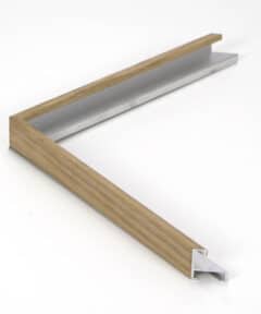 Marco a medida de aluminio con chapa de roble de 0.6 cm, perfil en L para montaje de cuadros.