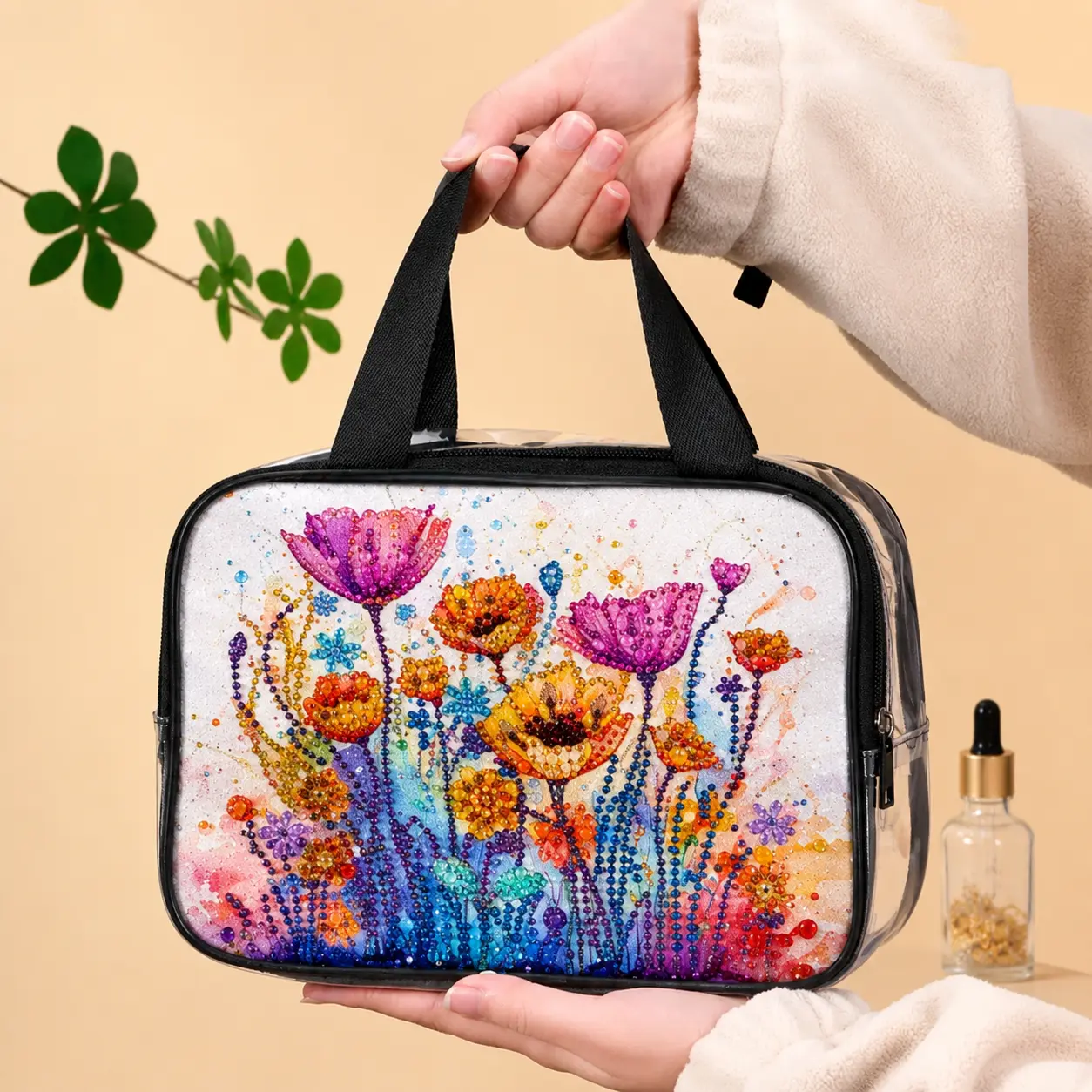 Bolsa Flores de Maquillaje Semitransparente Diamond Painting - Imagen 2